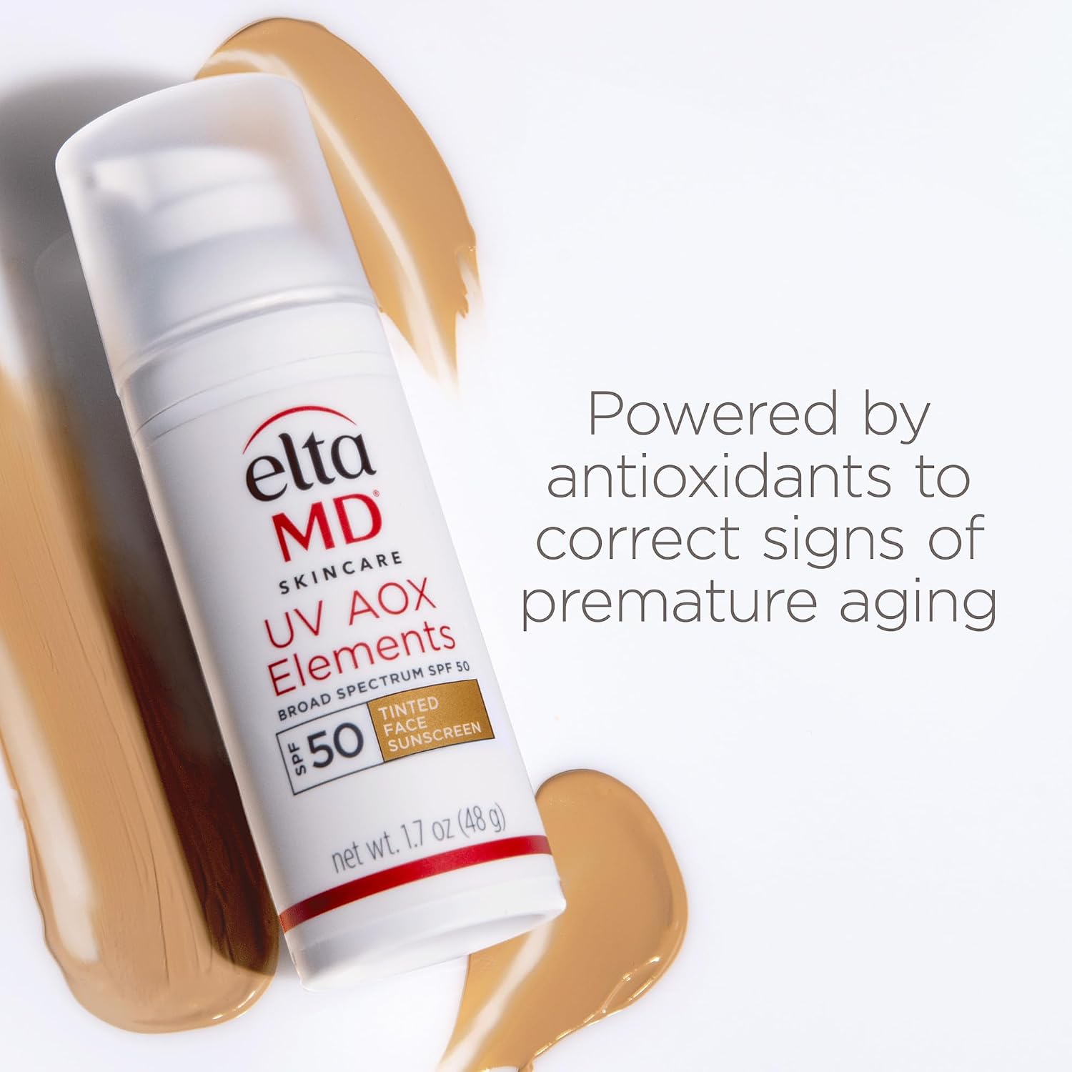 EltaMD UV AOX Elements Tinted Face Sunscreen, SPF 50, 100% Tinted Mineral Sunscreen for Sensitive Skin and Dry Skin with Antioxidants, 1.7 oz Pump