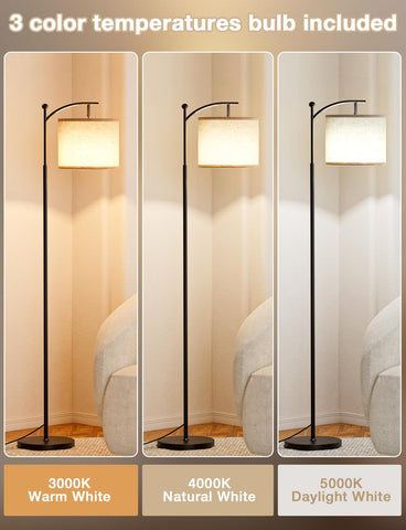 Ambimall 60" Modern Floor Lamp with Beige Shade, 9W LED Bulb