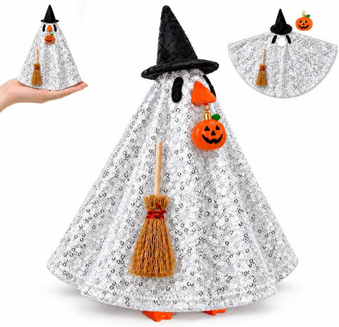 7 Inch Desk Goose Outfits, Mini Desktop Fall Goose Pumpkin Outfit, Ghost Desk Goos Outfits (Silver Halloween Costume)