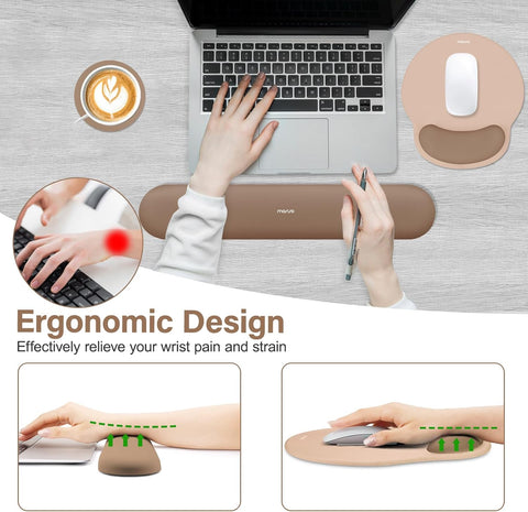 MOSISO Wrist Rest Support for Mouse Pad&Keyboard Set, Mocha