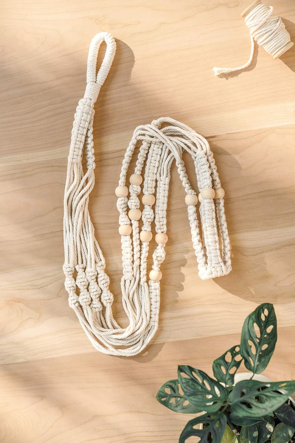 Mkono 43 Inch Macrame Plant Hanger Indoor Hanging Planter Holder Ivory 2Pc