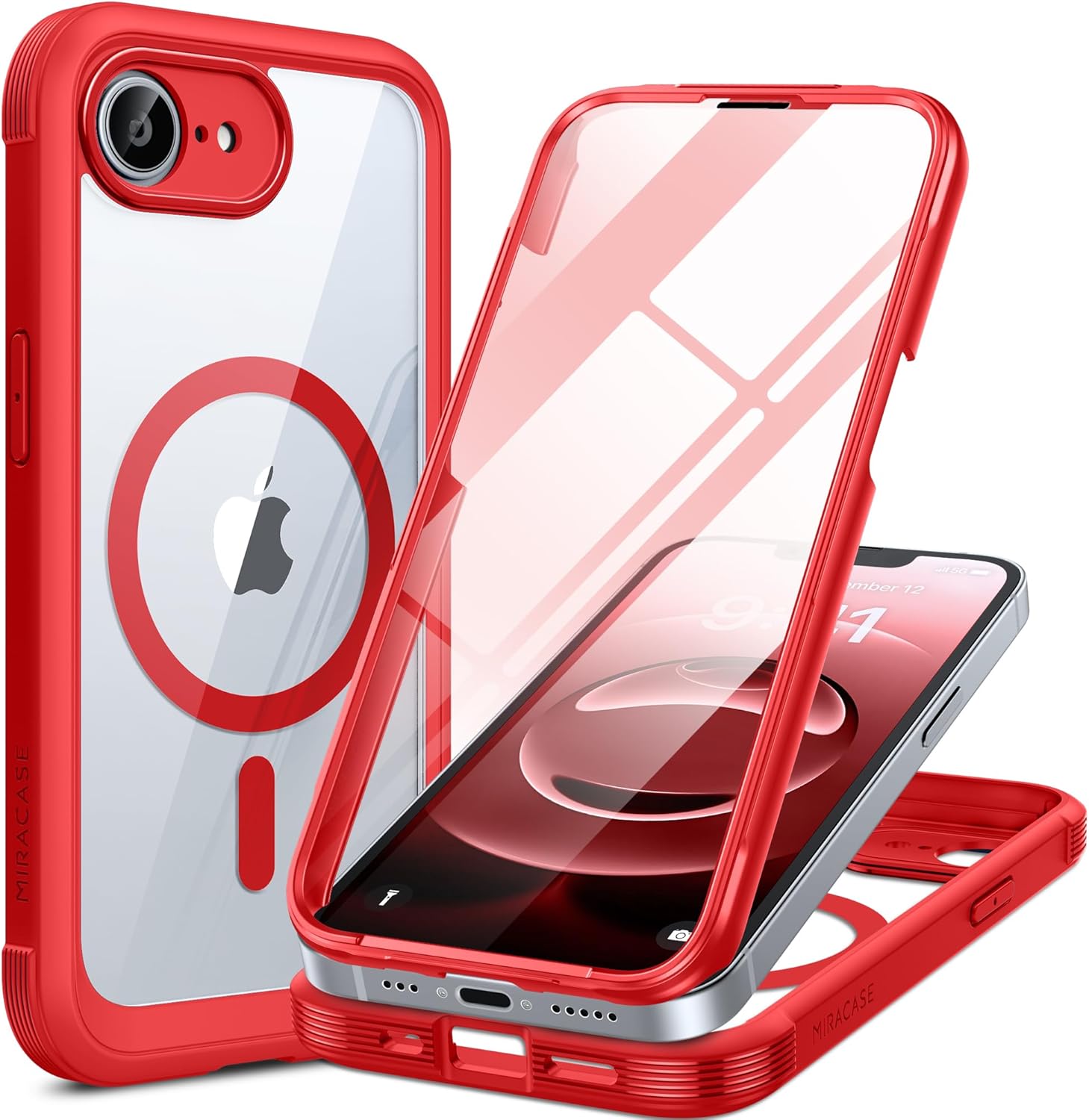 Miracase for iPhone 16e & 17e Case with Built-in Screen Protector, Red