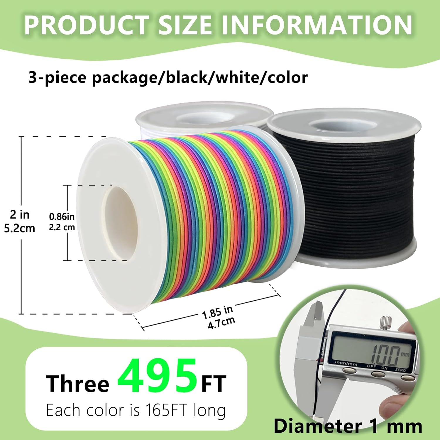 1.0mm Elastic Bracelet String Cord, Crystal Stretch Bead Cord for Bracelets Jewelry Making, Clear Stretchy Elastic String for Beading, Transparent Thread (1.0MM(Rainbow/Black/White)/495ft)