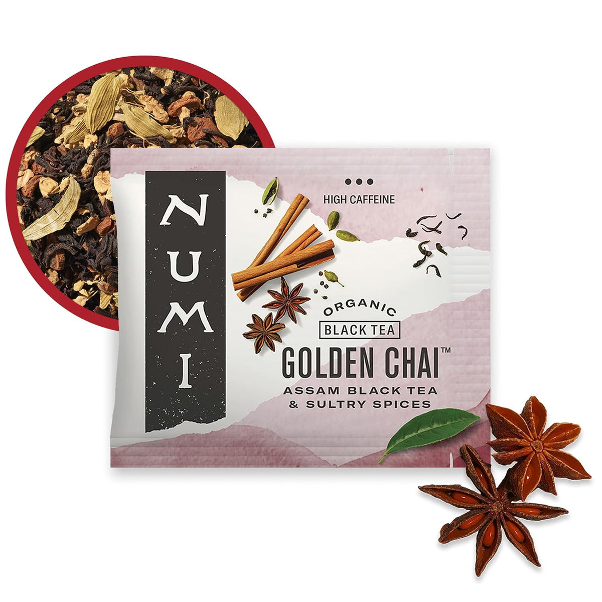 Numi Organic Golden Chai Tea, 100 Chai Tea Bags, High Caffeine
