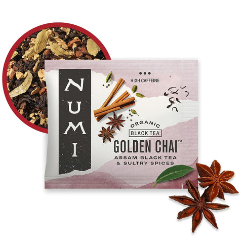 Numi Organic Golden Chai Tea, 100 Chai Tea Bags, High Caffeine