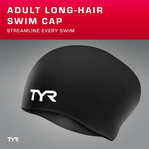 TYR Adult Long Hair Swim Cap - Wrinkle-Free Silicone Athletic Headwear