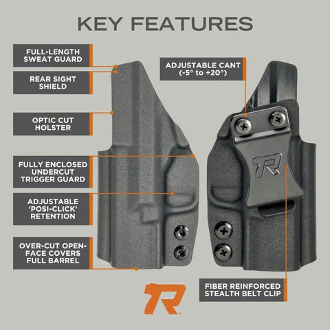 Rounded IWB Holster - Inside Waistband Concealed Carry, American Made, Concealment Express, Carbon Fiber Black Kydex, Optics Ready, Fits: