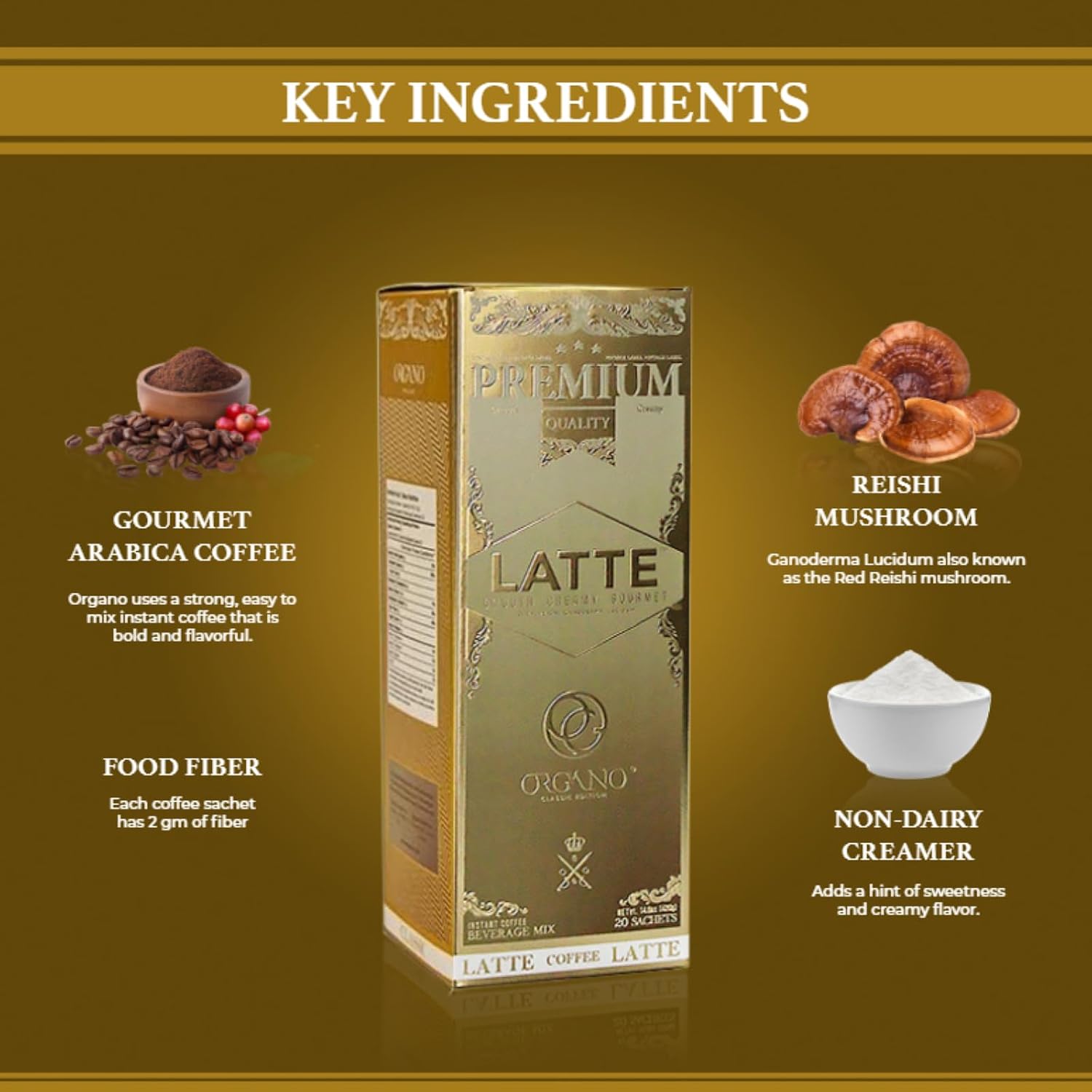 2 boxes ORGANO Gourmet Cafe Latte, 100% Certified Ganoderma Lucidum (40 Sachets)