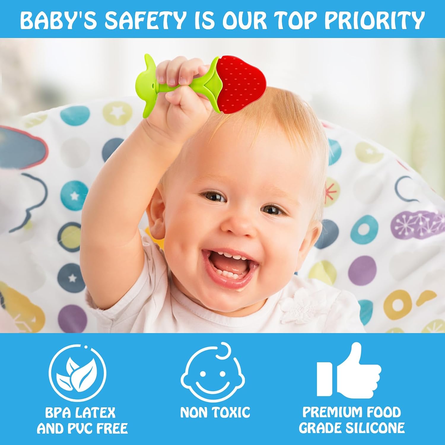 Teething Toys (5 Pack) - Tinabless Infant Teething Keys Set, BPA-Free, Natural Organic Freezer Safe for Infants and Toddlers, Silicone Baby Teethers