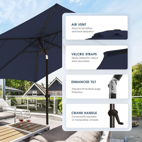 wikiwiki 7.5 FT Patio Umbrellas Outdoor Table Market Umbrella with Push Button Tilt/Crank, 6 Sturdy Ribs, Fade Resistant Waterproof POLYESTER DTY Canopy for Garden, Lawn, Backyard & Pool, Navy Blue