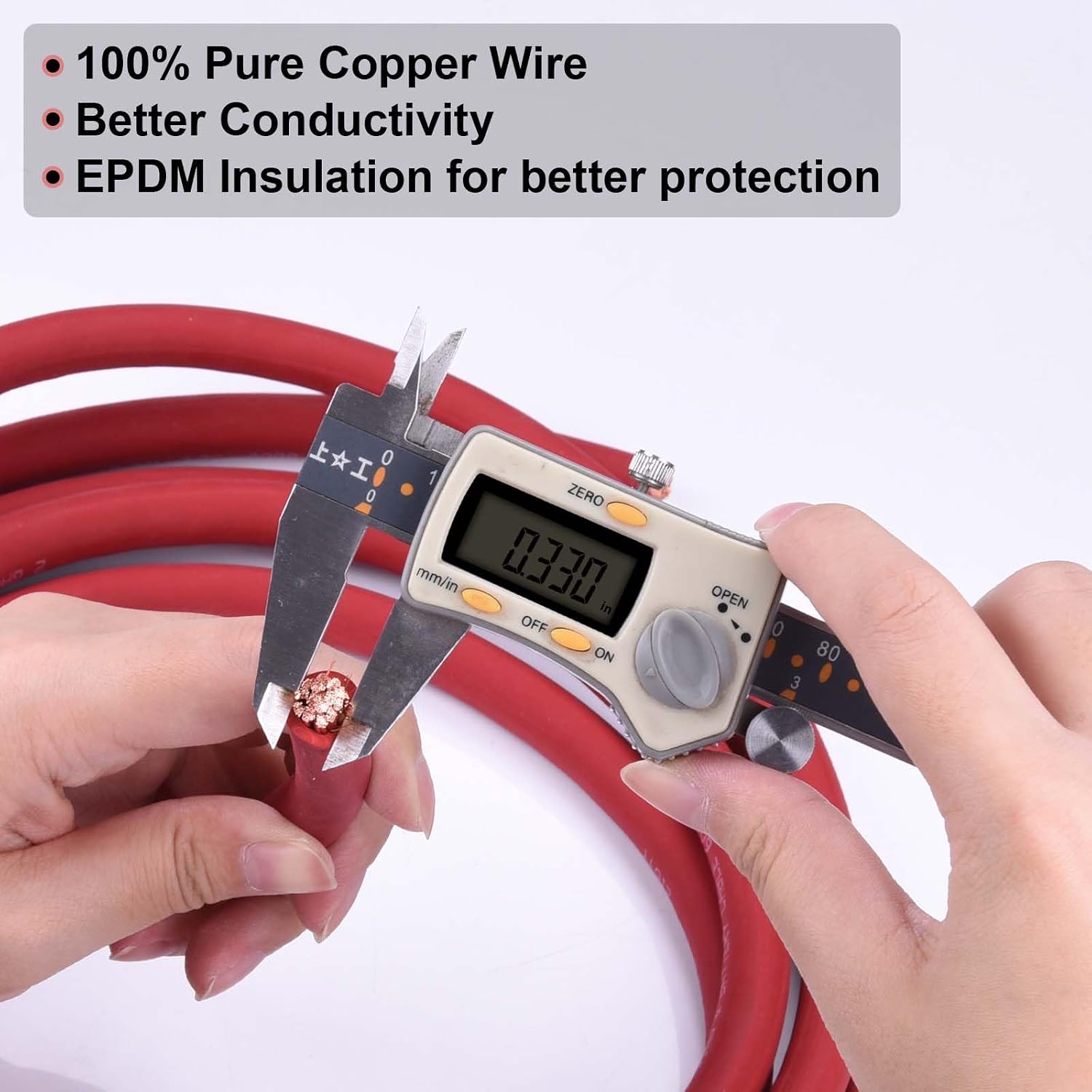 2 Gauge Battery Cable, 30FT Red 2 AWG Pure Copper Wire Welding Cable, for Automotive, Battery, Solar and Generator, Standard USA OFC Wire
