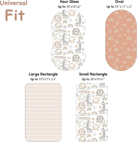 Yoofoss 3-Pack Bassinet Sheets for Boys Girls Universal Fit (Beige+Animals)
