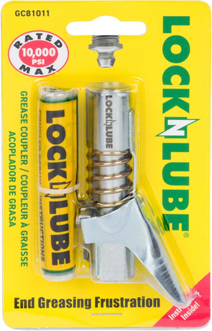 LockNLube Grease Coupler 1/8" NPT - Universal - Locking Grease Gun Coupler, 10,000 PSI