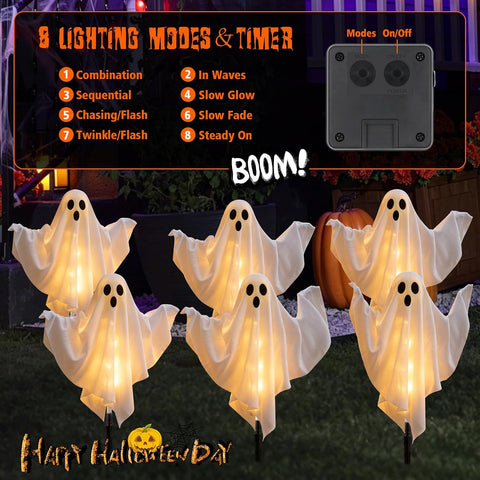 6 Pack Halloween Decoration Outdoor Solar Ghost Lights Warm White