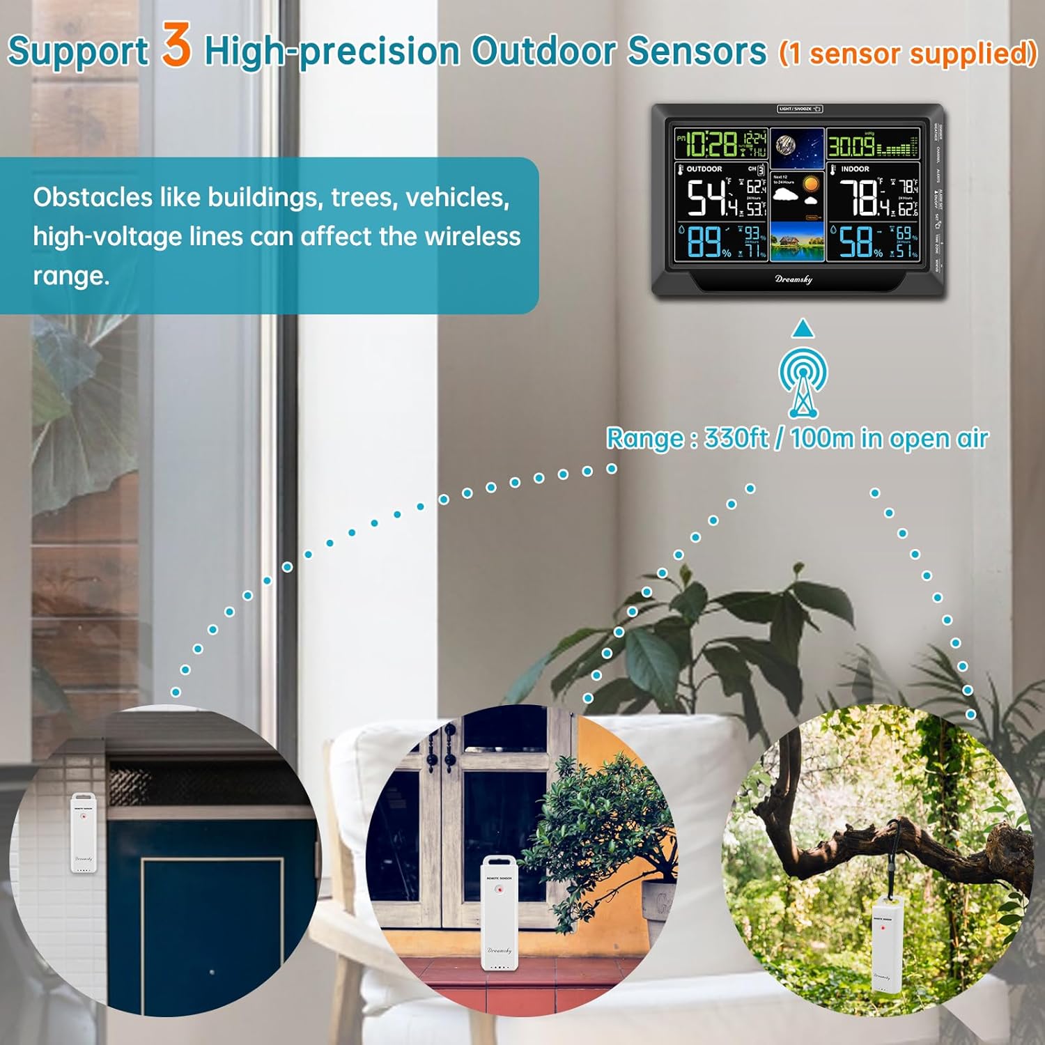DreamSky Weather Station Indoor Outdoor Thermometer Wireless, Atomic Clock