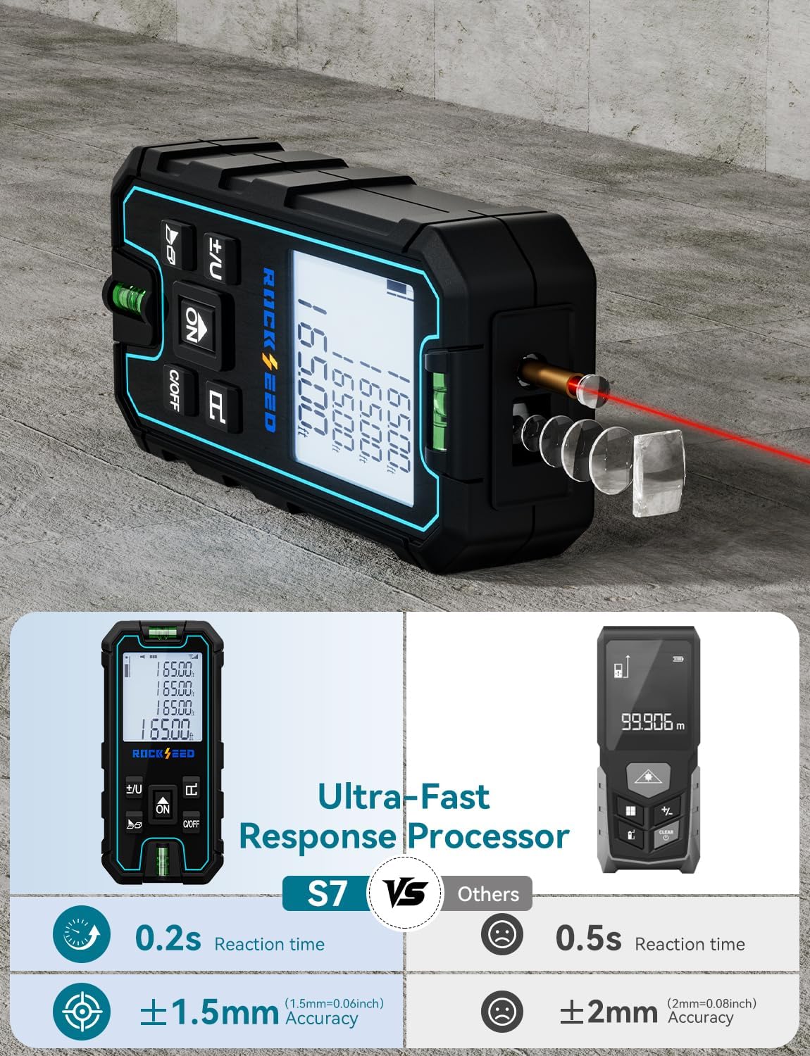 Laser Measuring Tool 165 Feet, RockSeed Portable Laser Measure, Digital Distance Measurement with 2 Bubble Levels, Laser Tape Measure with 5 Units Conversion