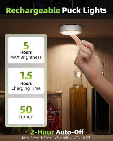EZVALO LED Puck Lights, 6Pack Rechargeable Touch Light, 2.5'' Mini Tap Lights, Wireless Closet Light, Under Cabinet Lighting, 3 Color & 83 RGB, Stick On Lights for Kitchen,Pantry,Shelves