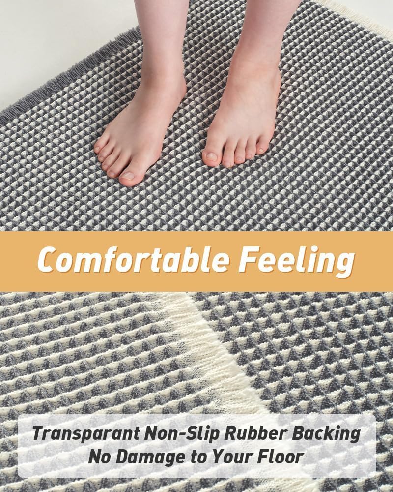 Upgraded Waffle Bath Mat Runner Absorbent Non Slip Bathroom Mat, 2' x 5'