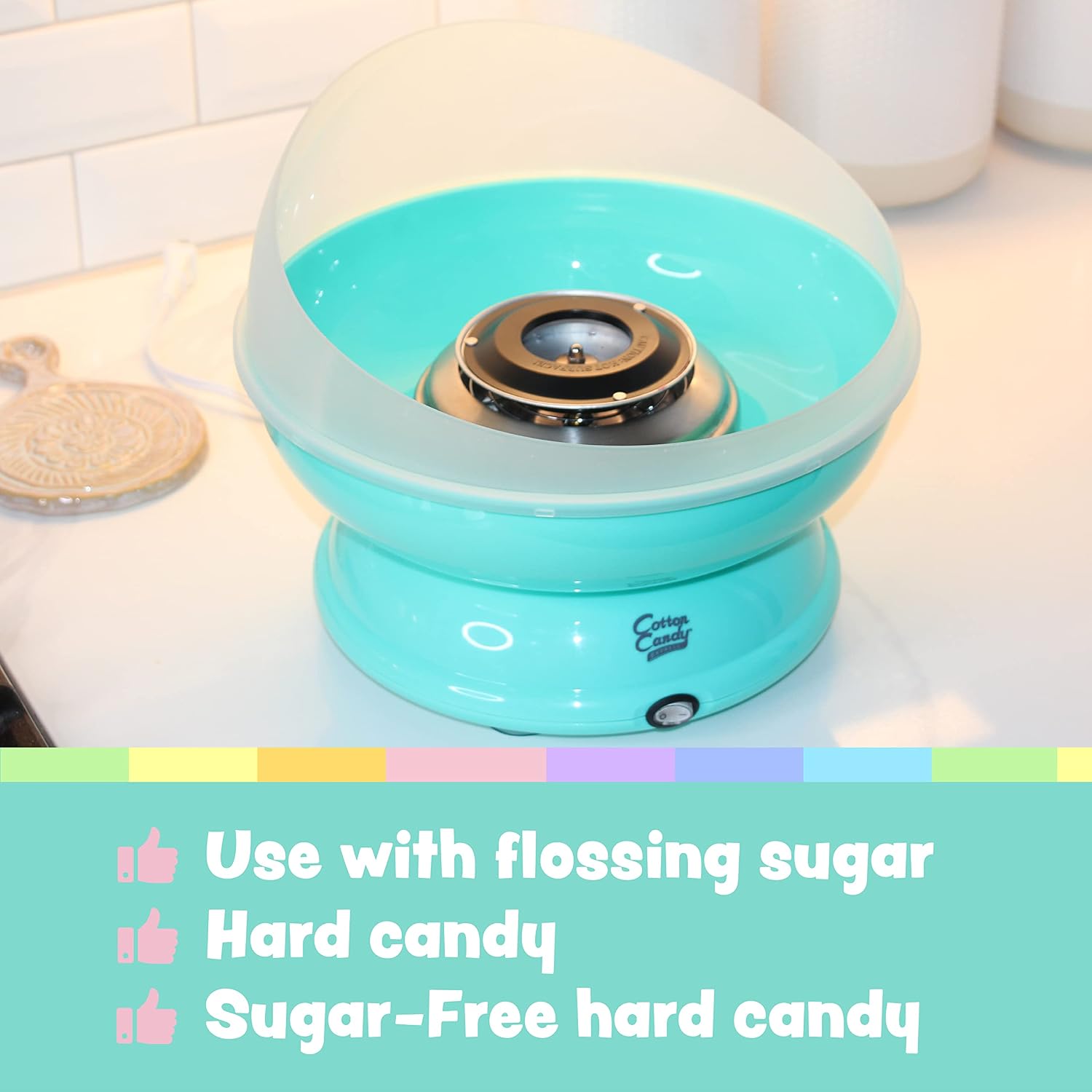 Cotton Candy Express BB1000-S Cotton Candy Machine, with 5-11oz. Jars of Cherry, Grape, Blue Raspberry, Orange, Pink Vanilla Floss Sugar & 50 Paper Cones Easy to Use and Clean