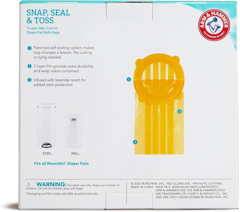 Munchkin Arm & Hammer Snap, Seal & Toss Refill Bags, 20 Pack