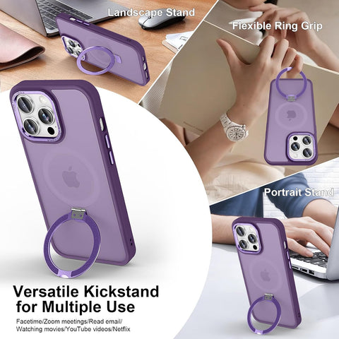 Magnetic for iPhone 14 Pro Case with Ring Stand, Dark Purple