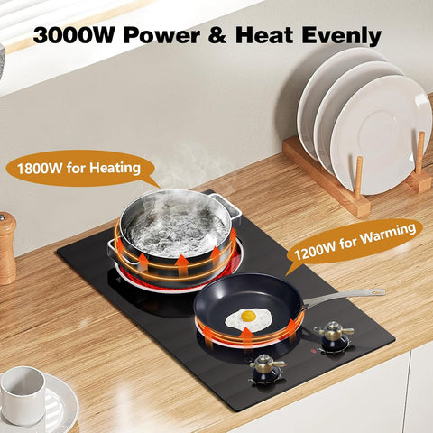 2 Burner Electric Cooktop 3000W 220V, No Plug