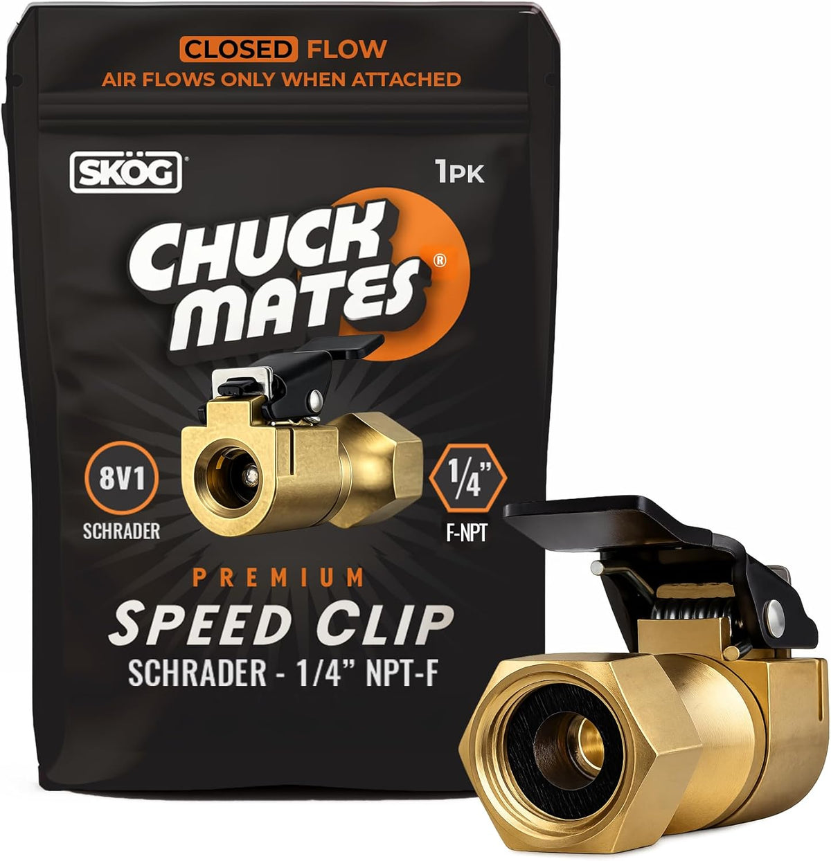 Chuck Mates Premium 1/4" NPT Quick-Connect Tire Chuck, Closed-Flow (1 Pack)