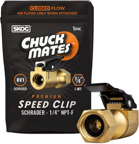 Chuck Mates Premium 1/4" NPT Quick-Connect Tire Chuck, Closed-Flow (1 Pack)