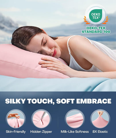 Ultra-Chill Cooling Pillowcase for Hot Sleepers, Softer Than Silk Pillow Cases for Protecting Hair & Skin, Breathable Bed Pillow Covers w/Zipper, Gift for Men & Women - Standard, Coral Pink (1 Pack)