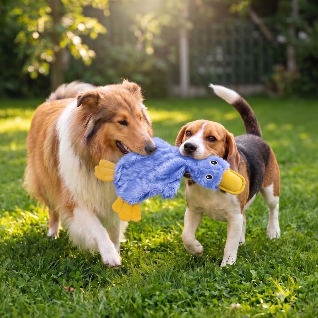 Best Pet Supplies Interactive Squeaky Dog Toy - Crinkle Duck, Blue