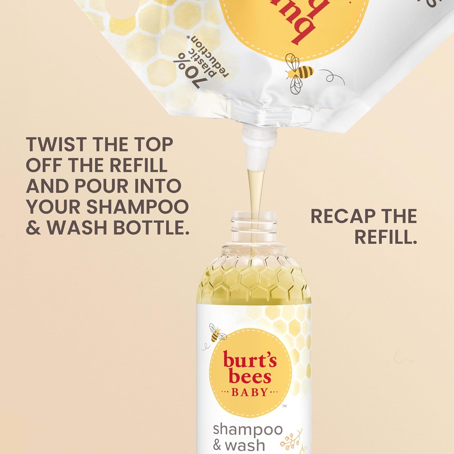Burt's Bees Baby Shampoo and Baby Wash Refill, Original, Plant-Based Formula, Tear-Free, Pediatrician-Tested, Natural Origin, Gently Cleans Sensitive Skin and Hair, 33.8 Fl Oz