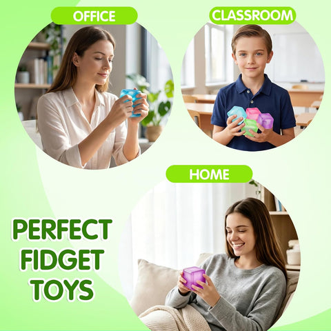 4 Stress Cube Glow in The Dark, Slow Rising Squishy Fidget Toys for Adults