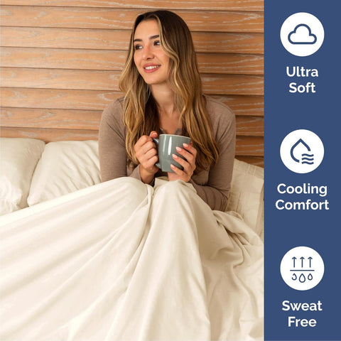 Cal King Size 4 Piece Sheet Set - Breathable & Cooling Sheets - Off White
