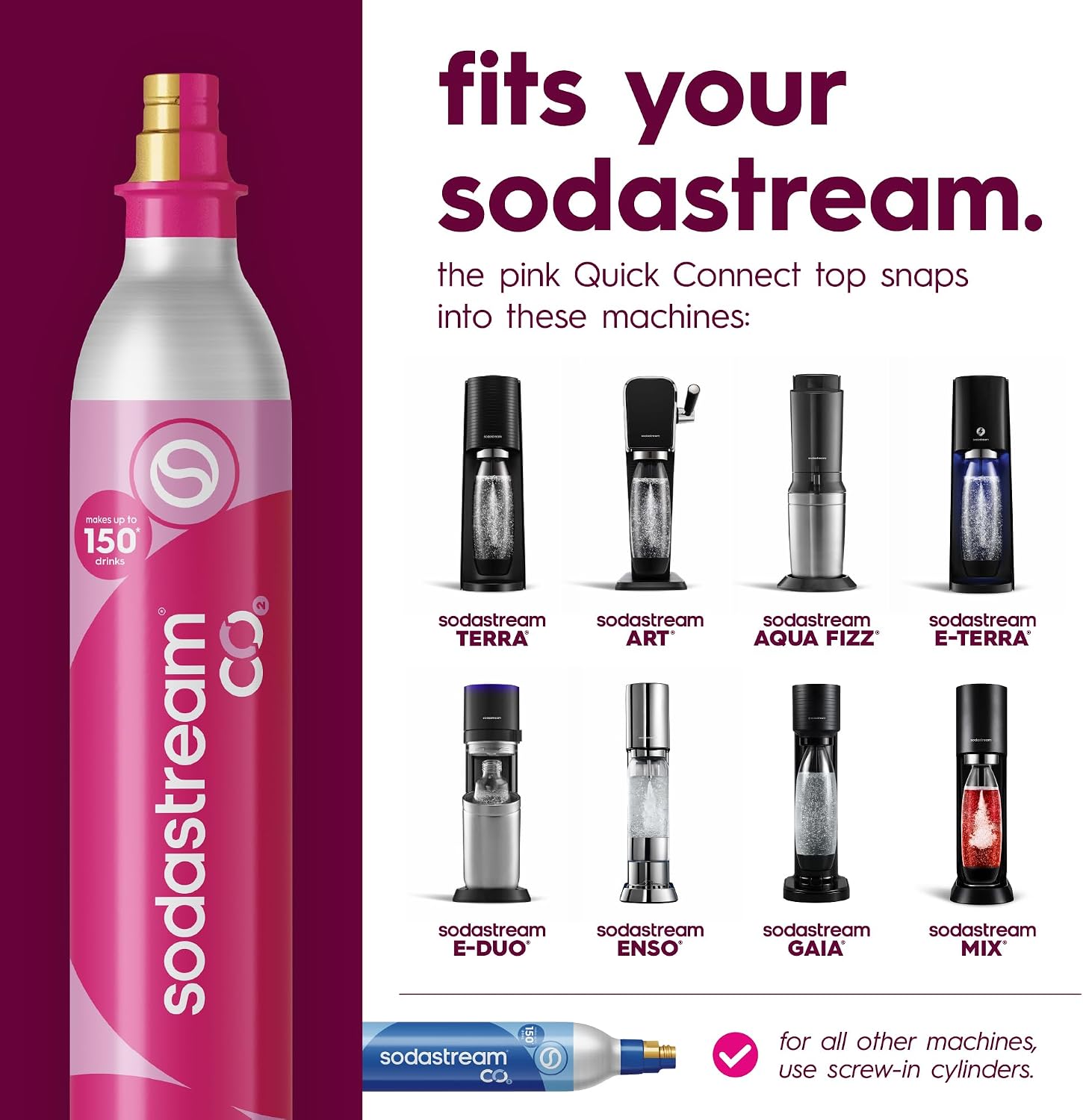 SodaStream CO2 Gas Refill Stock-Up Bundle, 1 x 60L Pink Quick Connect Cylinder with bubly drops 3 Pack, Soda Stream CO2 Refill, Makes Up to 60 Liters of Sparkling Water, Fits TERRA, ART, ENSO & More