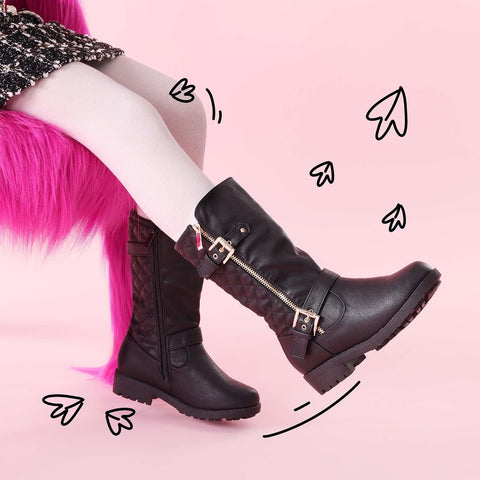 DREAM PAIRS Girls Faux Fur Lining Knee High Winter Motorcycle Riding Boots Toddler/Little Kid/Big Kid