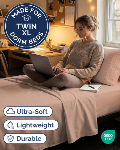 Twin XL 3 Piece Sheet Set - College Dorm Room Essentials - Mauve