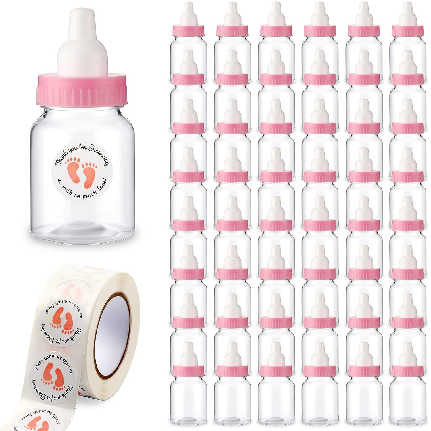 Tondiamo 48 Pcs Baby Shower Bottles Mini Fillable, Pink, Sticker