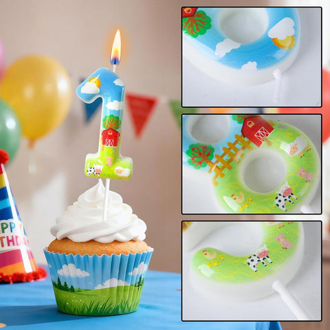 Farm Theme Number 1 Birthday Candle, Barnyard Cake Topper for Boys Girls, Farm Party Cake Decoration