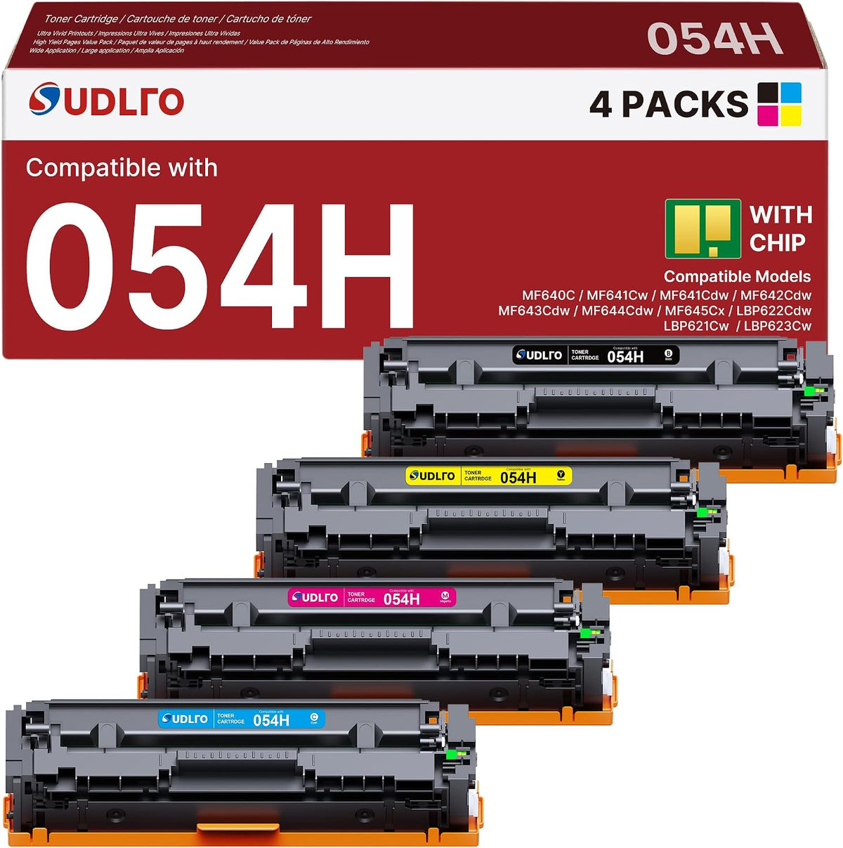 054H Toner Cartridges 4 Pack for Canon MF642Cdw MF644Cdw with Chip