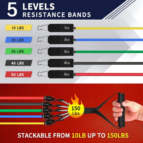 WHATAFIT Resistance Bands with Handles, 5-Level Exercise Bands for Workout