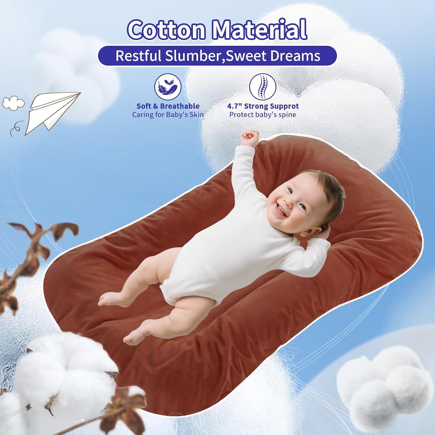 100% Cotton Baby Lounger for Newborn 0-24 Months(Coffee)