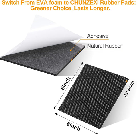 CHUNZEXI Non-Slip Rubber Furniture Pads, 4 Pack 6 x 6 Inch Square