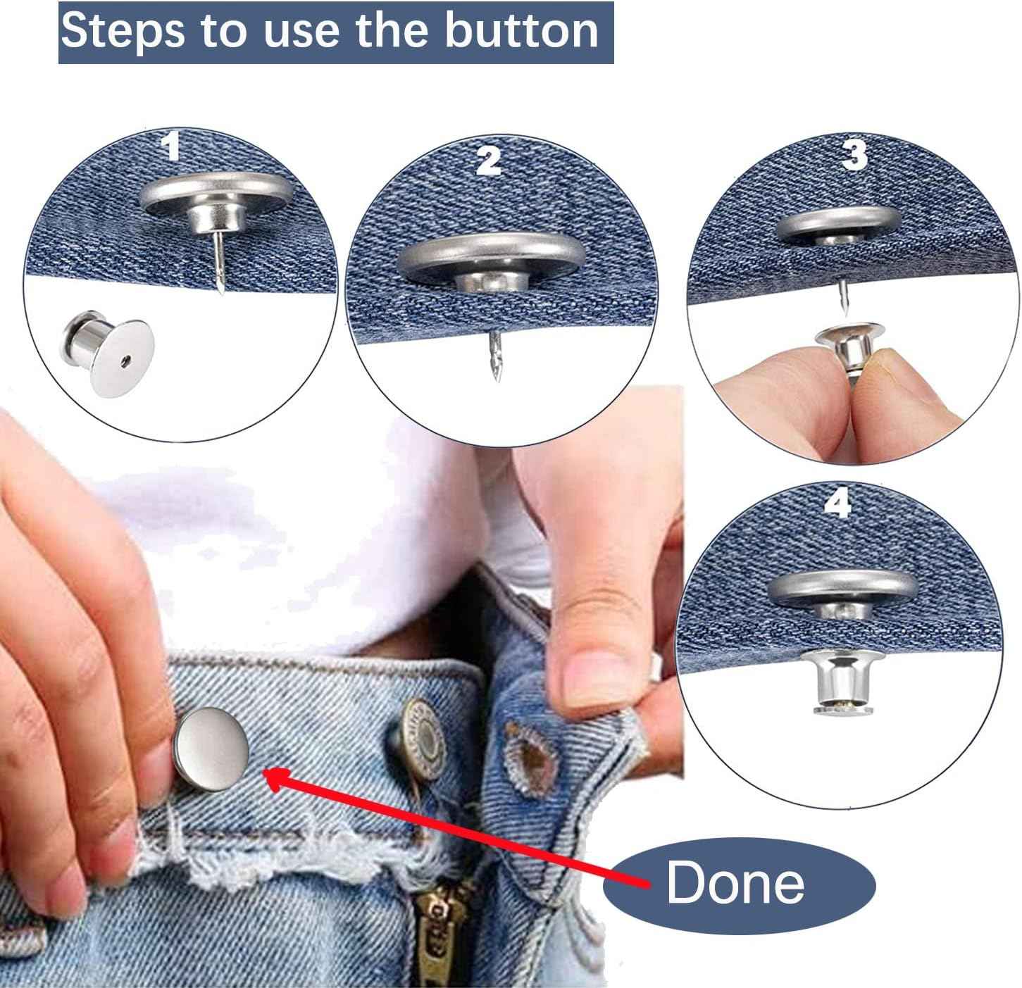 8 Sets of 17 mm Pants Button, Jean Buttons Pins for Loose Jeans, Adjustable Button for Jeans, Reusable and Adjustable Metal Pants Button Tightener