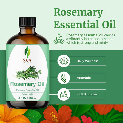 SVA Rosemary Essential Oil, Glass Bottle with Dropper, 4 Fl Oz (118 ml)