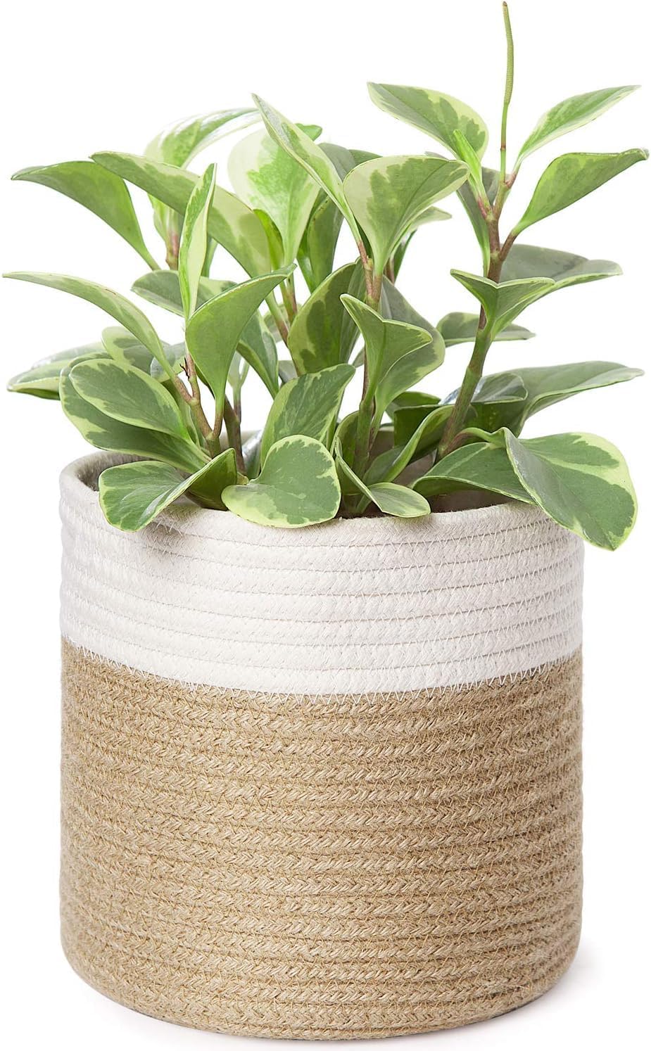 Dahey Plant Basket Indoor for 7 inch Pot Woven Jute Planter, White & Beige