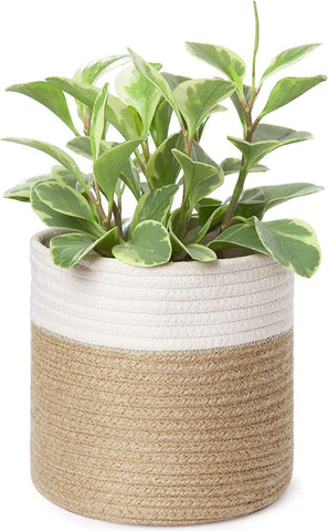 Dahey Plant Basket Indoor for 7 inch Pot Woven Jute Planter, White & Beige