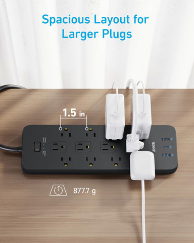 Anker Power Strip with 3 USB Ports，Surge Protector (2100J-10ft)，12 Outlets with 2 USB A Ports and 1 USB C Port,Works with iPhone 15/15 Plus/15 Pro/15 Pro Max,for Home,Office, TUV Listed