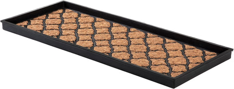 Anji Mountain Heavy Duty Waterproof Rubber Shoe Storage Mat Organizer/Boot Storage Multi Use for Entryway with Coir, Tan and Black Trellis Insert, Fits 3 Pair (34.5" Wide)