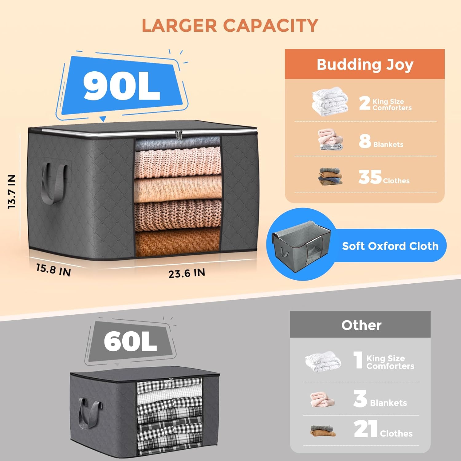 90L Large Storage Bags, 6 Pack Clothes Storage Bins Closet Organizers