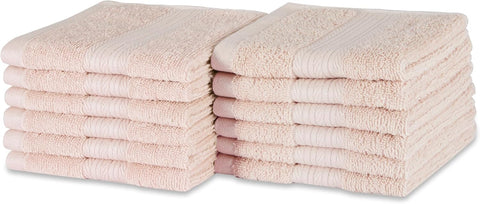 Amazon Basics Fade-Resistant 100% Cotton Washcloths, Machine Washable, 12"x12", Blush Pink, 12-Pack